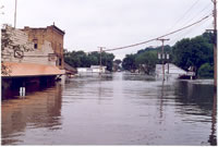 Photo depiciting the flooding of the Mississippir River in the town of Grafton, Illinois, during the 1993 flood
