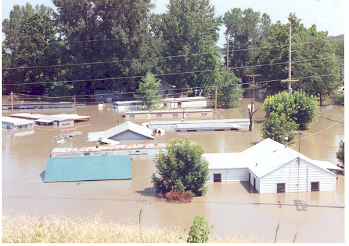 A photo of some of the homes and businesses that were flooded during the 1993 Flood